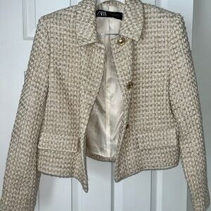 Zara Women's Cream Textured Blazer
